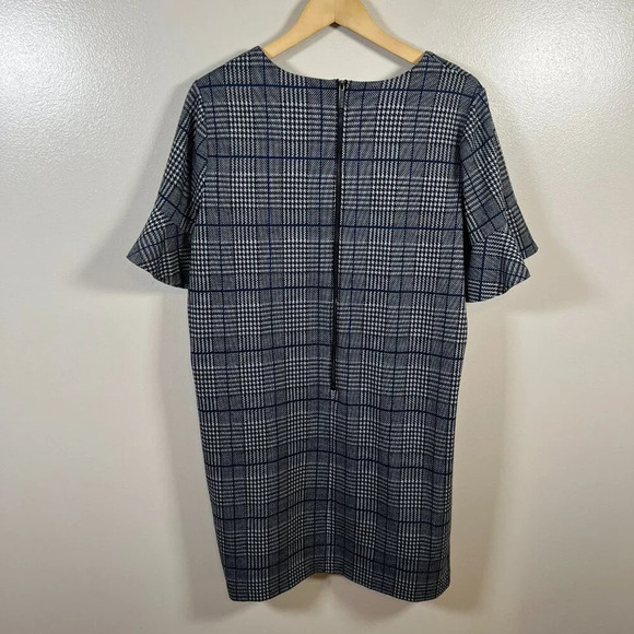 Calvin Klein Houndstooth Knee Length Shift Dress Size 14 Flutter Sleeve Plaid - Picture 2 of 10